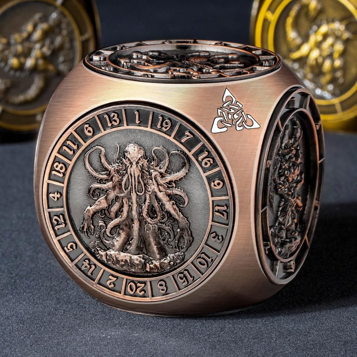 7 in 1 D6 Spinner DND Dice Set D&D, Metal Cube D and D Dice with Gift Box, Dungeons Dragons Role Playing Dice, Copper