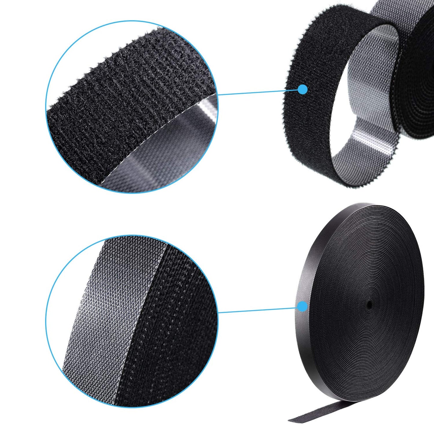 WILLBOND 3/4 Inch x 90ft Fastening Tape Cable Ties Reusable Fastening Nylon Tape Double Side Hook Roll Hook and Loop Straps Wires Cords Management Wire Organizer Straps (Black)