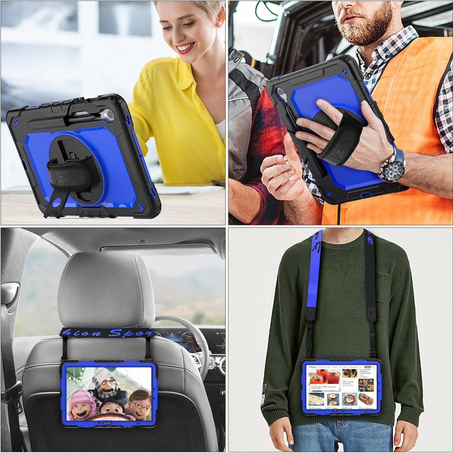 SEYMAC stock Case for Samsung Galaxy Tab S10 FE / S9 / S9 FE 5G Tablet Case Protective with Screen Protector, Pencil Holder, 360 Rotate Stand, Hand Strap, Shoulder Strap, Blue1