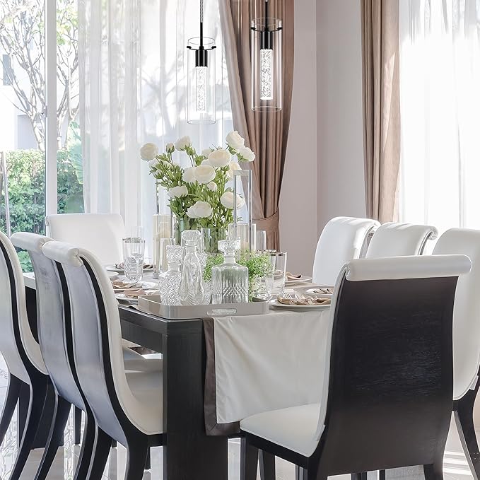 1 Pack Pendant Ceiling Light Fixture, Pendant Lights for Kitchen Island Crystal Pendant Light, 1-Light Integrated Kitchen Hanging Light Fixture Modern Island Light with Bubble Glass