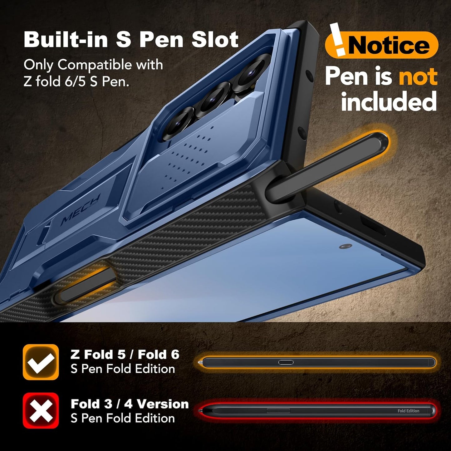 TONGATE for Z Fold 6 Case, [with S Pen Slot & Hinge Protection] [Tempered Glass Screen Protector] Full-Body Military Drop Phone Case for Samsung Galaxy Z Fold 6 with Kickstand & Belt Clip, Blue