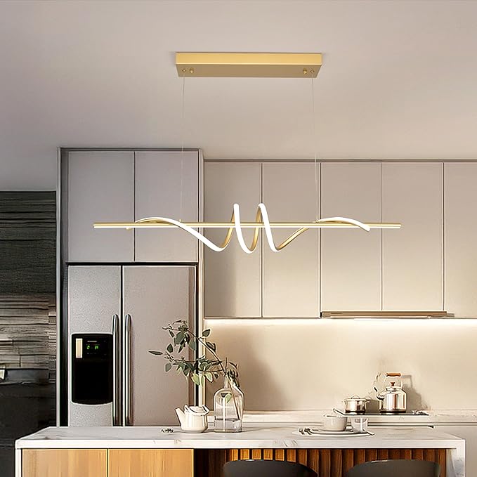 Modern LED Pendant Light, 39.37in Gold Chandelier Dimmable,3000K-6000K Adjustable Color Temperature, Aluminum Modern Kitchen Light Fixture for Dining Room