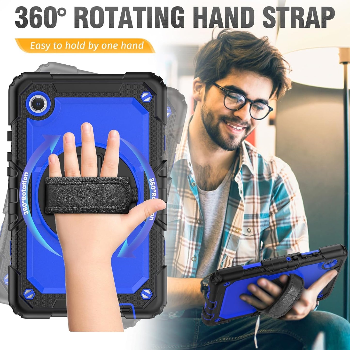 HXCASEAC Case for Samsung Galaxy Tab A7 Lite, Protective with Screen Protector/Hand Strap/Pen Holder, Sturdy A7 Lite Tablet Case, SM-T220 SM-T225 SM-T227, Blue