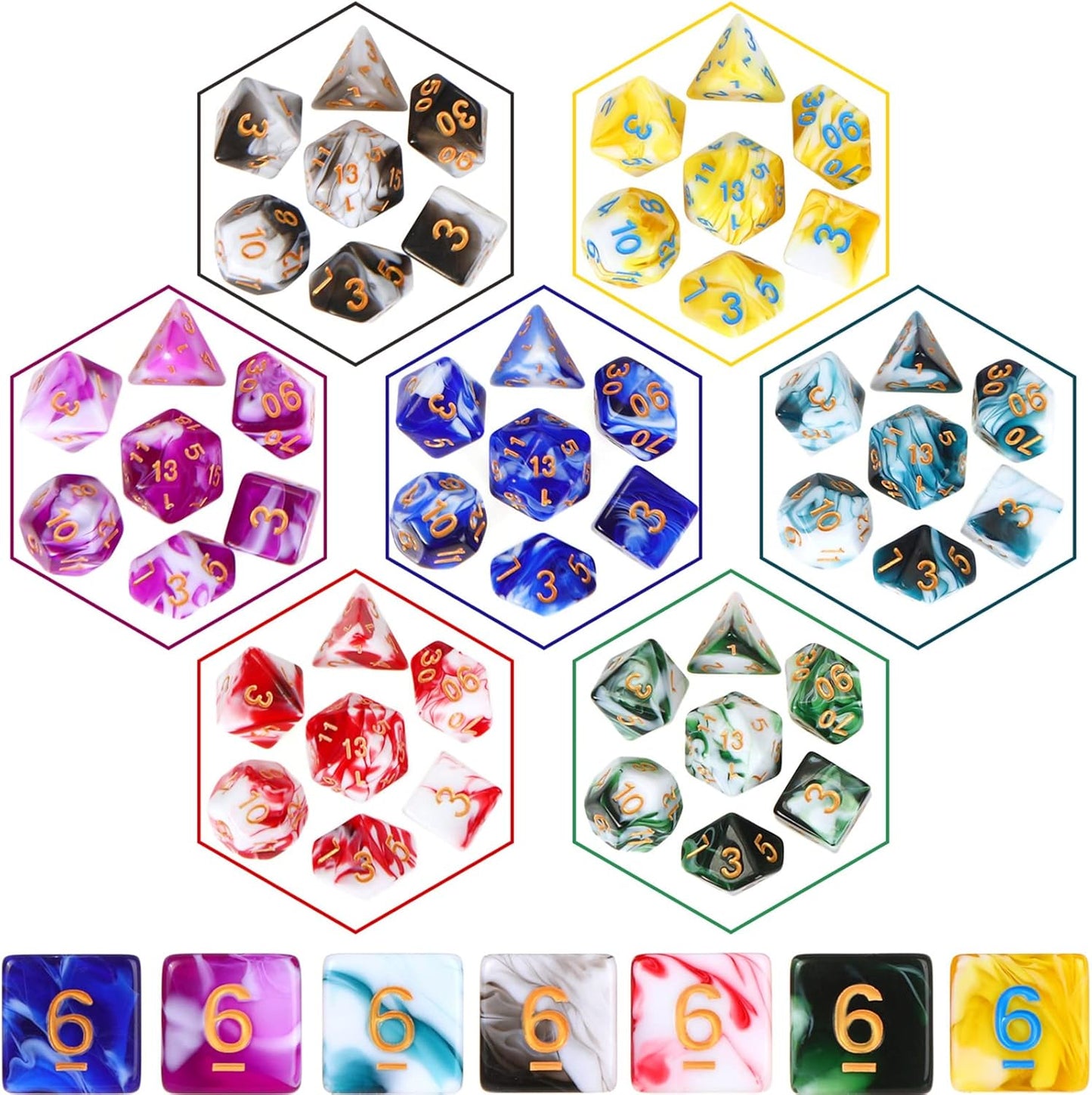 Yilloog 350 Pcs Compatible with DND Dice Sets Bulk Polyhedral Dice with Drawstring Bag Dice Multi Role Playing Table Game D4 D6 D8 D10 D% D12 D20 Compatible with Dungeons and Dragons (Classic Style)