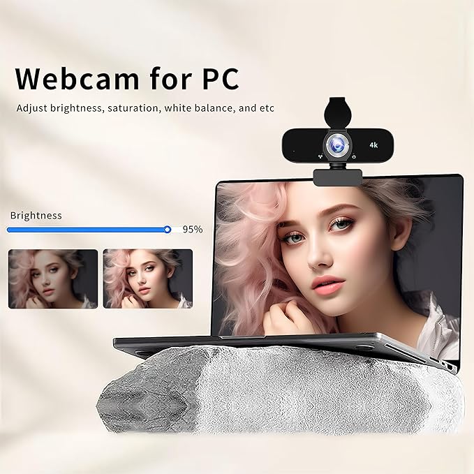 4K Webcam Camera for Computer, External Camera with Microphone, USB Plug&Play, Auto Low Light Correction, Privacy Cover, Tripod, Wide Angle for Meeting/Online Video/Zoom