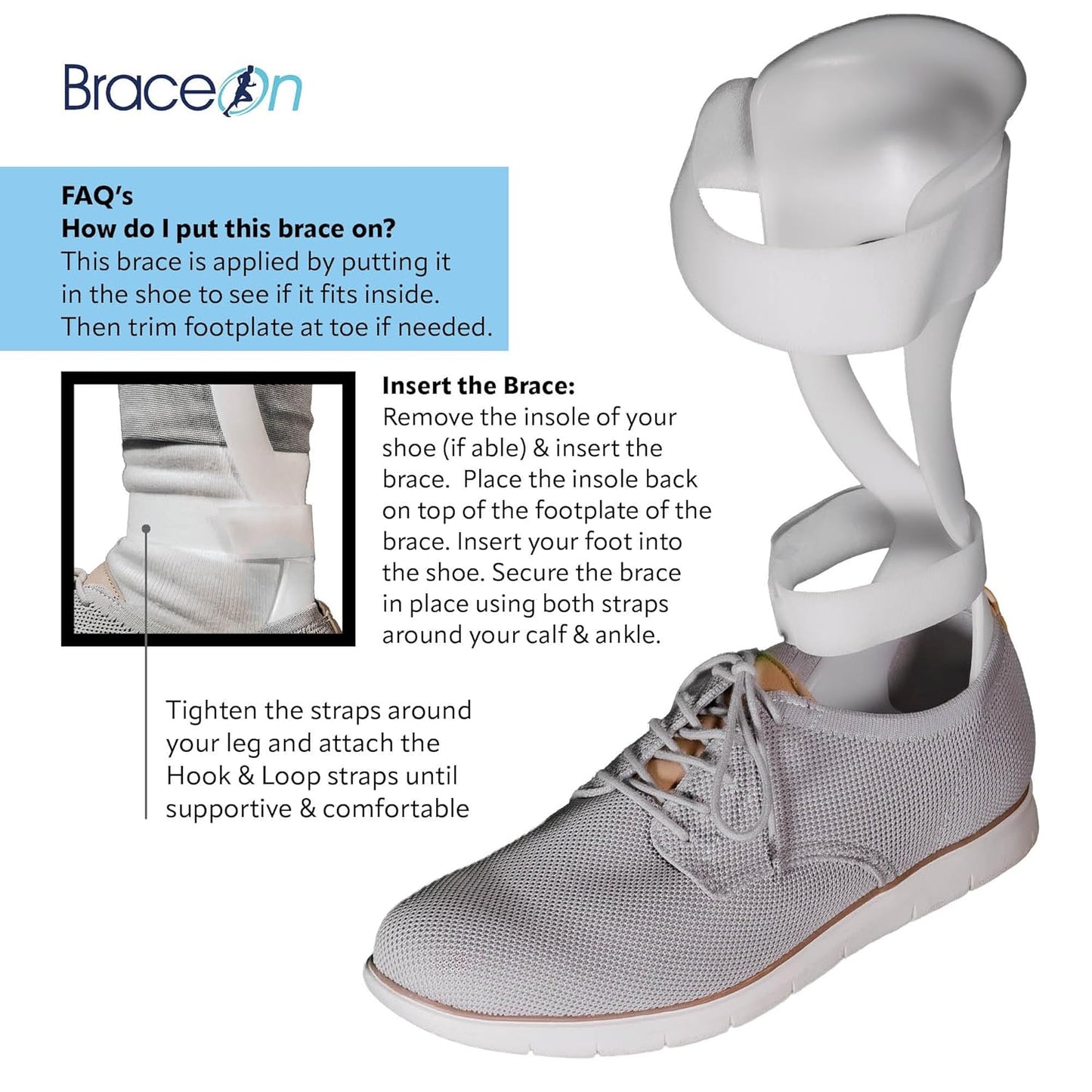 BraceOn AFO Swedish Foot Stabilizer, Drop Foot Brace for Women, AFO Brace and Foot Drop Brace, Womens, Left