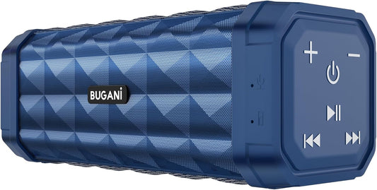 BUGANI Bluetooth Speakers Portable Bluetooth Speaker, 100ft Wireless Range, Louder Volume, Stereo Sound, Amazing Bass 24H Playtime, IPX5, Built-in Mic, Wireless Speaker for Ourdoor Indoor(Blue)