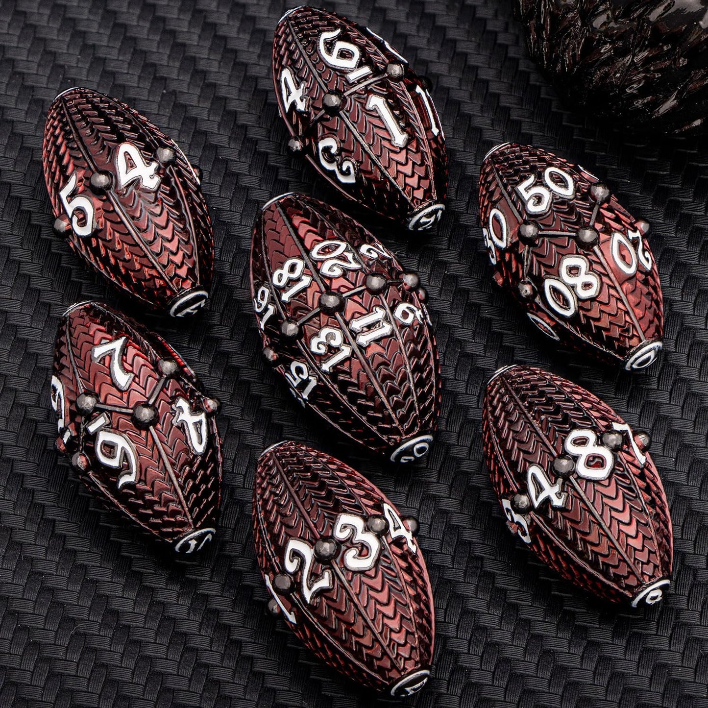 ARUOHHA DND Metal Dice Black Red Dragon Egg Dice with Rotating Dragon Egg Shell, Role Playing Game RPG Polyhedral D and D Dice Set D20 D12 D10 D8 D6 D4