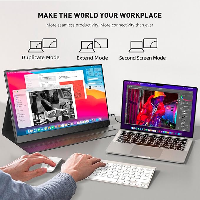 Portable Monitor 15.6" 1080P FHD USB-C HDMI Computer Display with Smart Cover and Dual Speakers, Travel Monitor for Laptop Mac PC Phone PS4/5 Xbox Switch