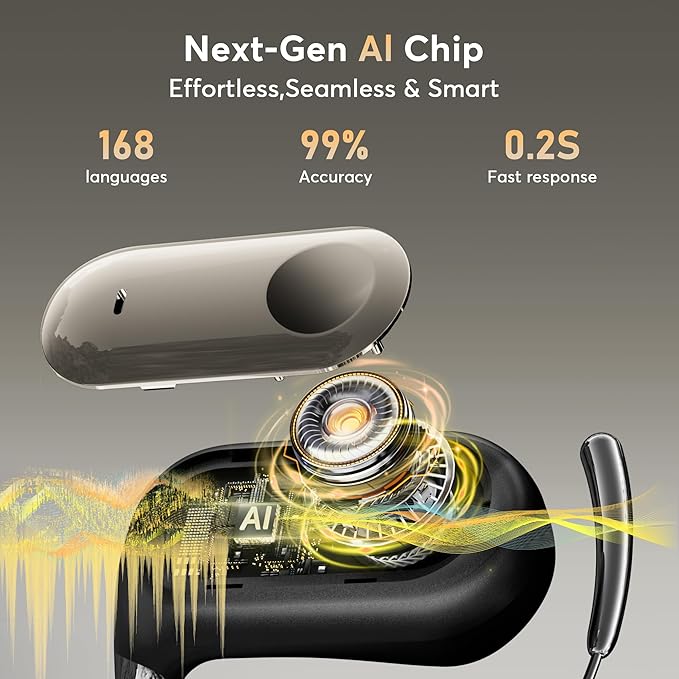 AI Translation Earbuds Real-Time 168 Languages Translator Earbuds, 3-in-1 Translation Device, 50H Playtime with OWS LCD Touch Screen, Bluetooth 5.4 Translate Headphones for Travel, Business, Learning