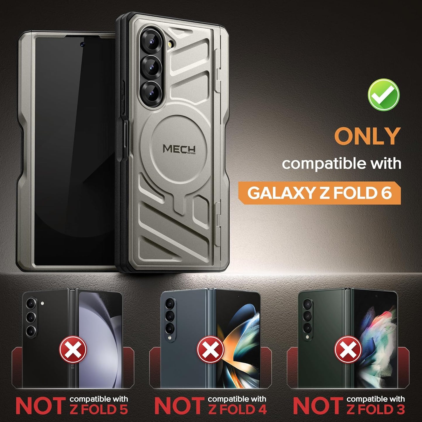 TONGATE for Samsung Galaxy Z Fold 6 Case with Privacy Screen Protector, [Compatible with MagSafe][Anti Spy] Shockproof Z6 Phone Case, Built-in Kickstand & Belt Clip & S Pen Holder for Z Fold 6, Tigray