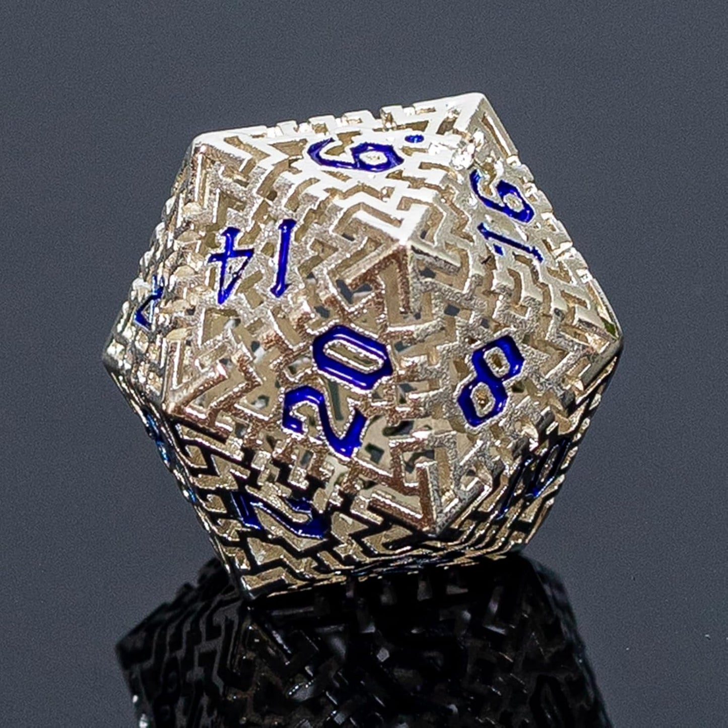 Silver Metal Hollow DND Dice Set (Cleric) Metallic Luster Maze Design with Storage Box - Balanced Weight 7 Piece Zinc Alloy, Designed for Dungeons and Dragons DM and Player RPG Accessories