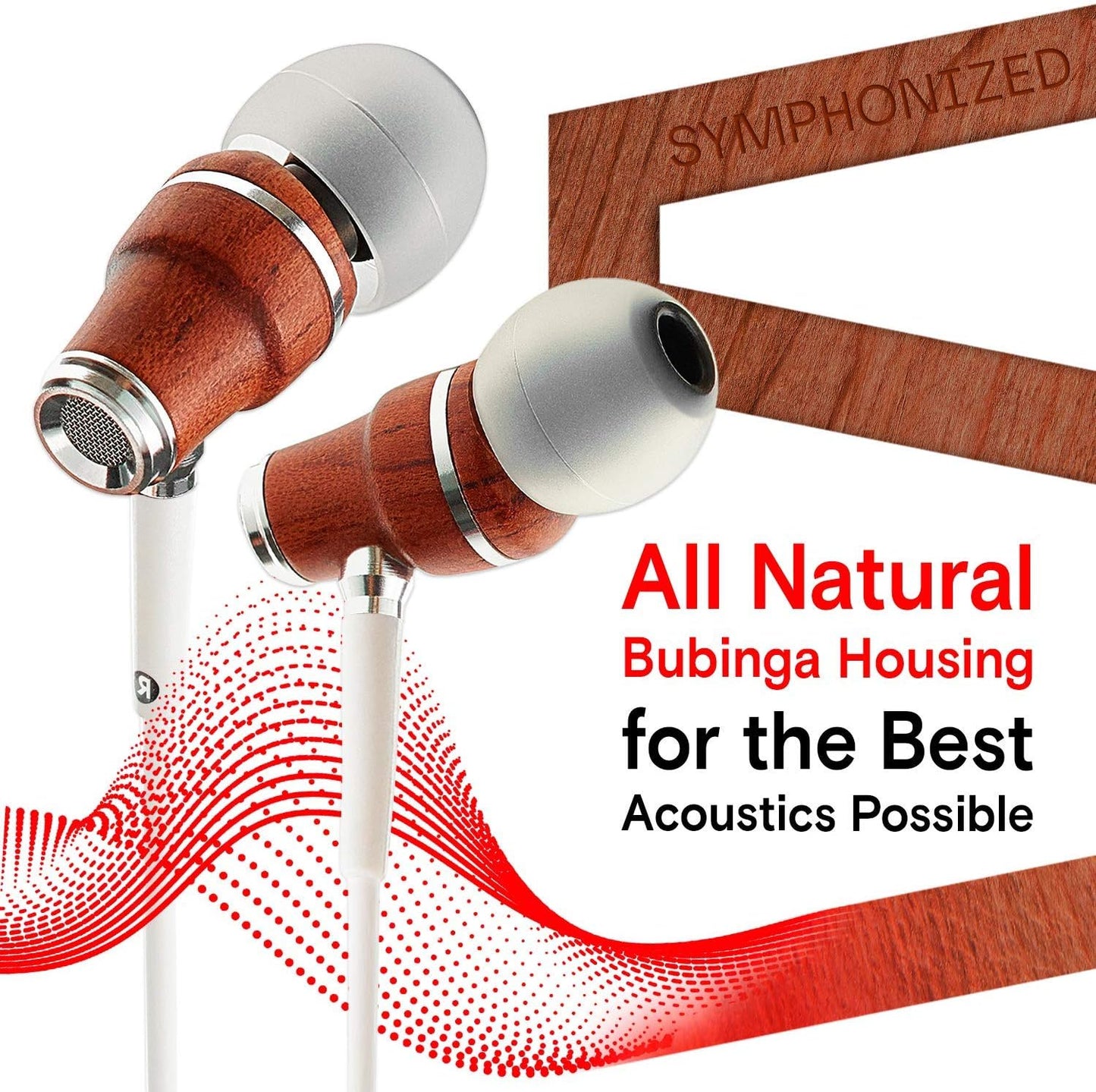 Symphonized Wired Earbuds with Microphone 3.5mm — Noise Isolating Headphones with Wire, Earphones Wired, Headphones with Microphone for Computer, Ear Phones Android Electronics, Natural Wood (White)