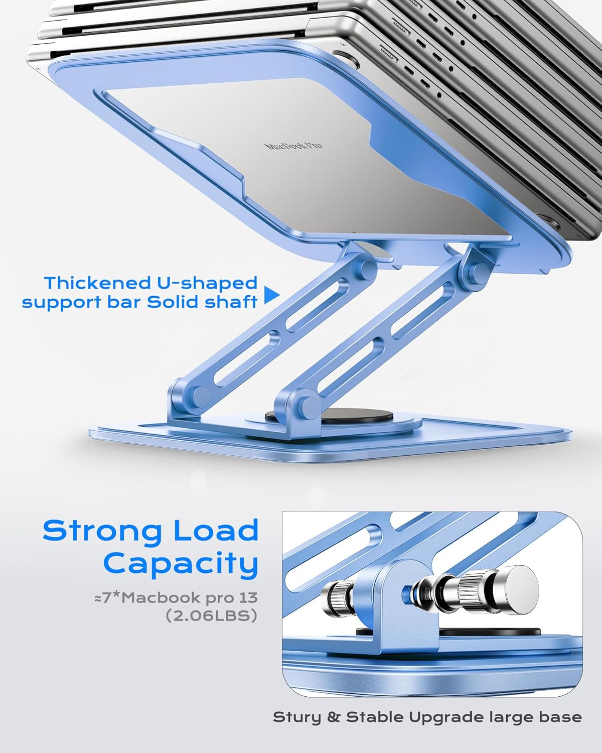 Adjustable Laptop Stand, Computer Stand with 360 Rotating Base, Ergonomic Laptop Riser Mount for Desk Foldable Protable Computer Desk Fits with MacBook Pro Air (10-16") - Blue