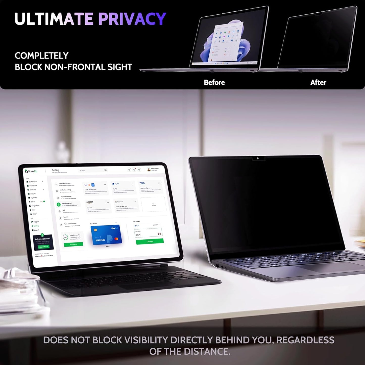 Privacy Screen for 15 Inch Surface Laptop 6/5/4/3/2/1, MagicSuction™ Removable Anti Spy Black Protector, Glare Blue Light Filter for Microsoft Laptop Computer Monitor