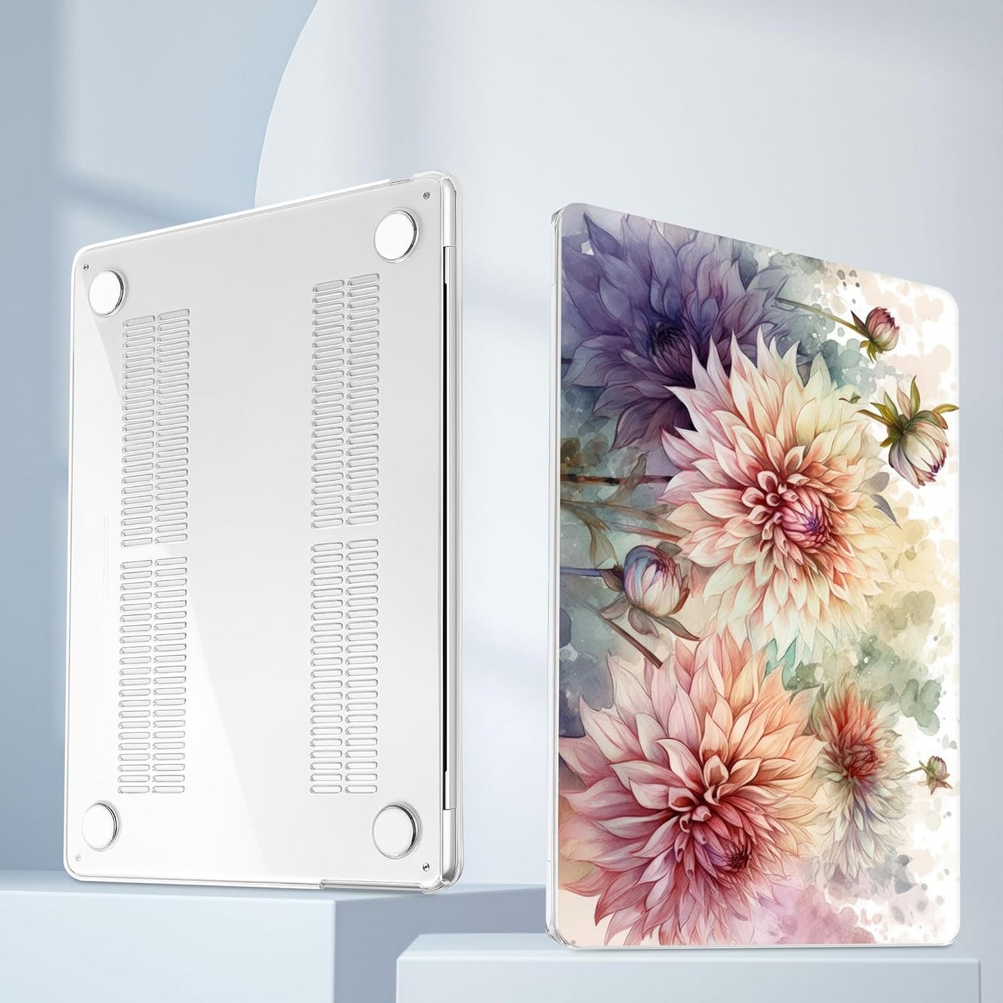 Mektron for 2025 M4 MacBook Air 13.6 Inch A3240 Case Fits 2023 A2681 M2 2024 A3113 M3 Chip with Liquid Retina Display, Printed Plastic Hard Shell Cover for MacBook Air 13.6", Watercolor Dahlias