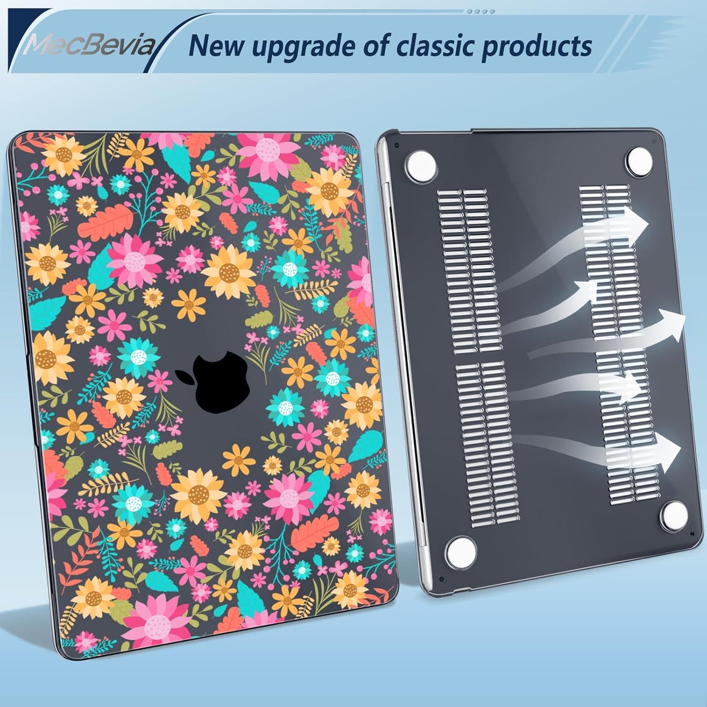 Compatible with MacBook Air 15 inch Case, M4 A3241/M3 A3114/M2 A2941 (Released 2025 to 2023), Hard Shell, Keyboard Cover, Screen Protector, Webcam Cover & Type-C Adapter, Colorful Flowers