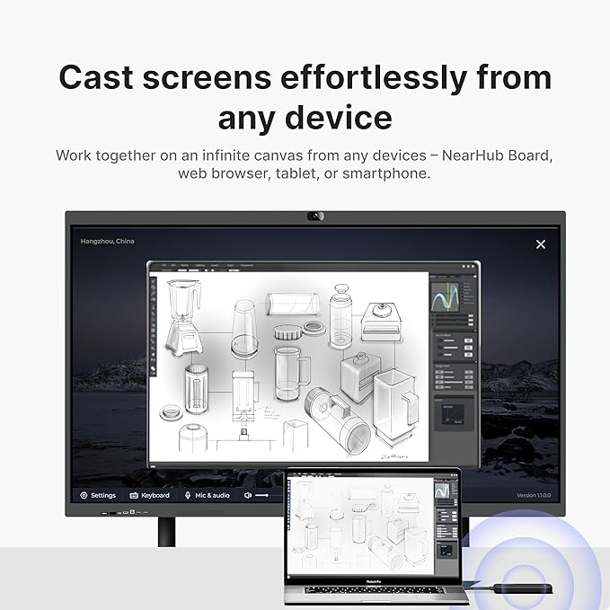 NearHub Board S Pro 65" 4K UHD Smart Board 16GB +128GB Windows 11 for Classrooms &Hybrid Work,Built-in 4K Camera+8 Mics+2 Speaker,Real-time Collaboration&Casting,Open App Ecosystem(Board+Wall Mount)