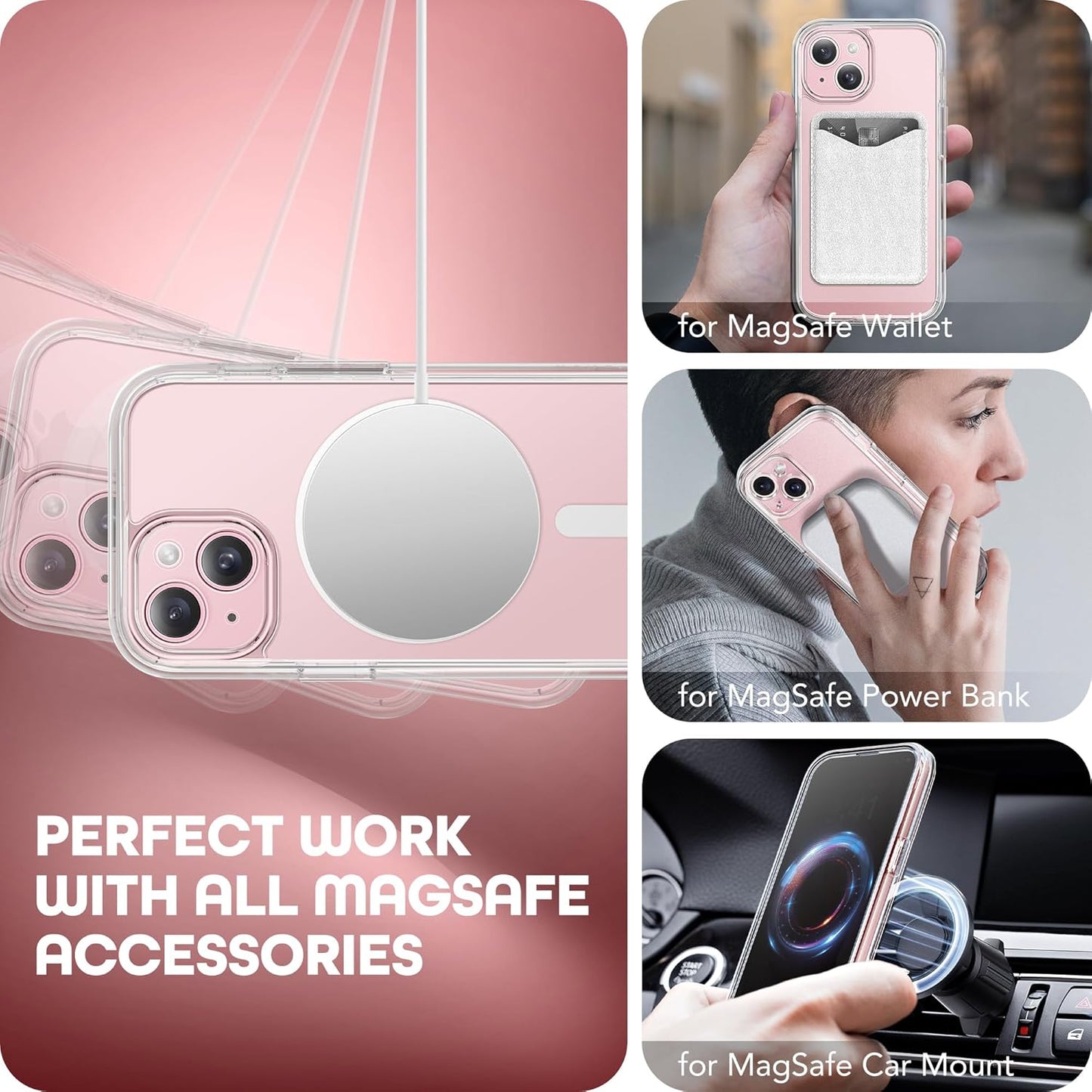Magnetic for iPhone 15 Plus Case, Compatible with MagSafe, Built-in Privacy Screen Protector and Camera Protection, Anti Spy Full Body Dustproof Shockproof Hard Phone Case 6.7", Clear