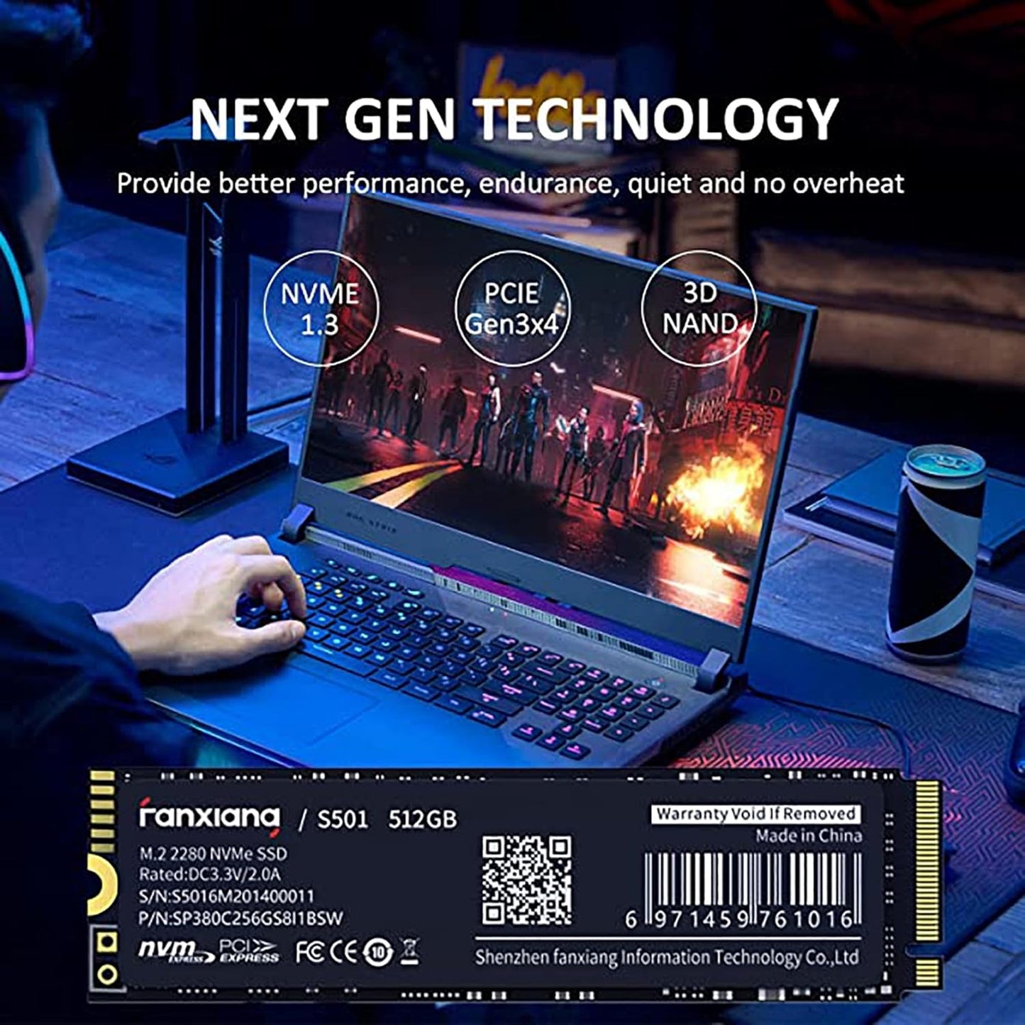 S501 512GB NVMe SSD 3D NAND1.3 PCIe Gen3x4 M.2 2280 Internal Solid State Drive (Read/Write Speed up to 2,150/1,600 MB/s) Compatible with Laptop & PC Desktop