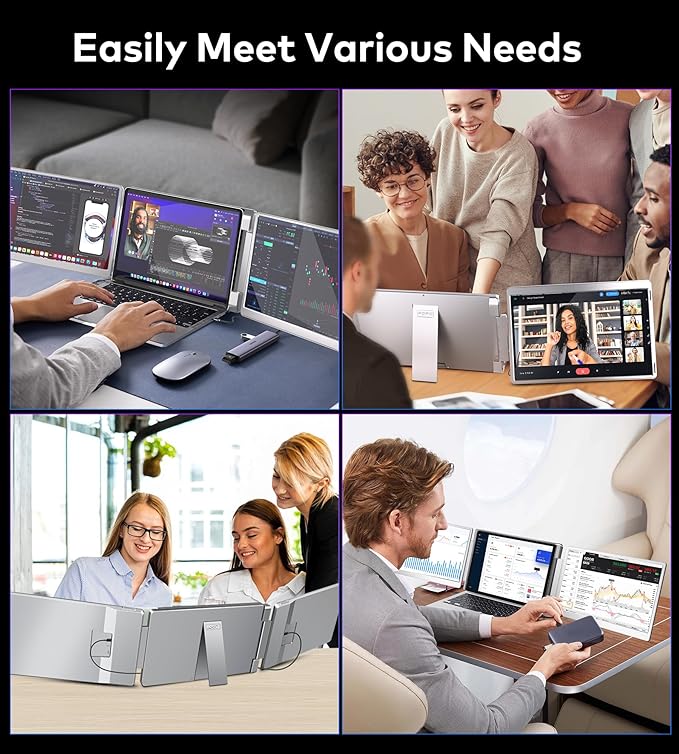 FOPO 14" Triple Monitor Laptop Screen Extender-FHD 1200P 16:10 Laptop Screen Extender, Left Screen 360° Flip Portable Monitor for 12-16.5" Laptops with HDMI/USB-C, Plug & Play - S7