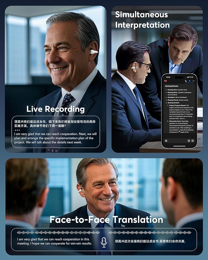 AI Translation Earbuds Real Time 144 Languages 60H Playtime Translator Ear Buds Audifonos Traductores Inglés Español Wireless Earphones Bluetooth Headphones for Travel Business Meeting,Dusk White