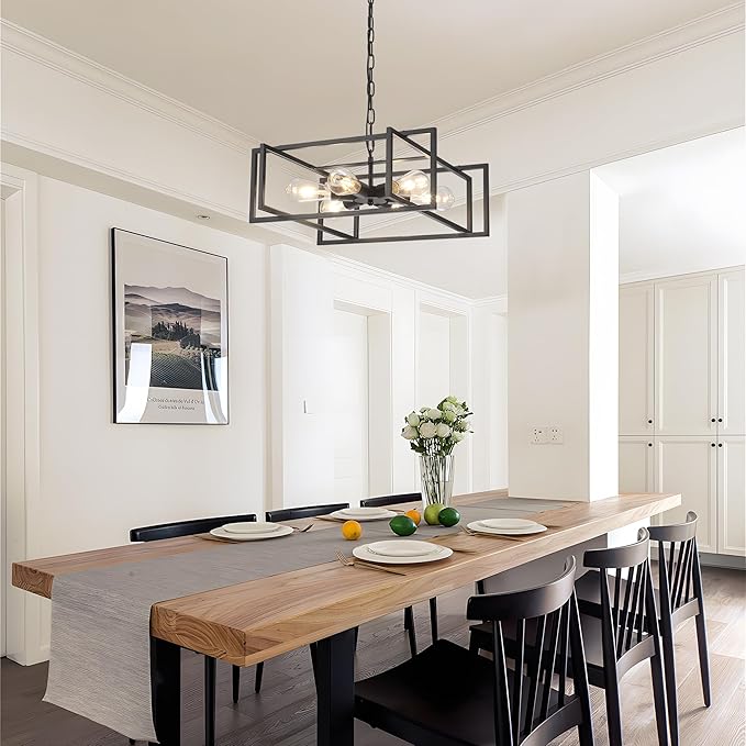 19.7" Matte Black Industrial Pendant Light, Hight Adjustable, 6-Lights Rustic Vintage Metal Chandelier Light Fixture for Kitchen Island Hallway Dining Room