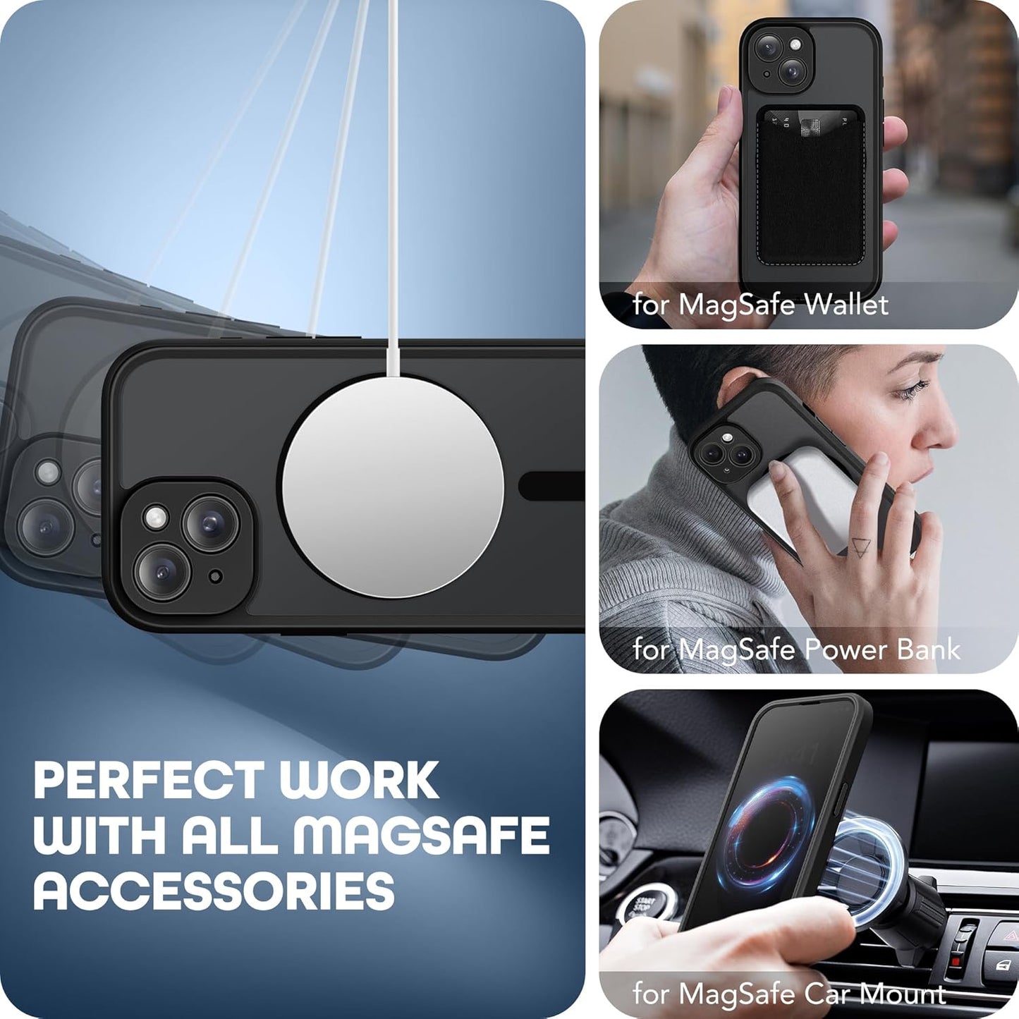 Magnetic for iPhone 15 Plus Case, Compatible with MagSafe, Built-in Privacy Screen Protector and Camera Protection, Anti Spy Full Body Dustproof Shockproof Hard Phone Case 6.7", Black