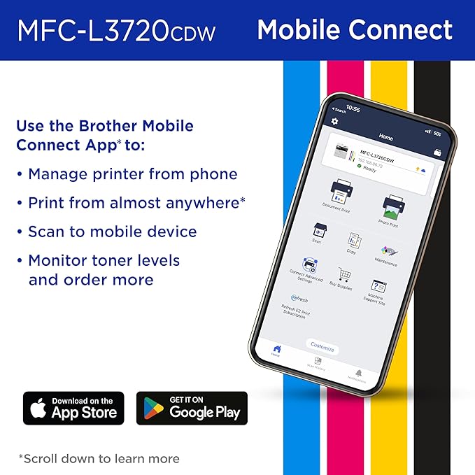 Brother MFC-L3720CDW Wireless Color Laser Printer with Scanner, Copier & Fax | Auto Duplex & 250-Sheet Capacity | Refresh Subscription Trial(1). Amazon Dash Replenishment Ready. (Renewed Premium)