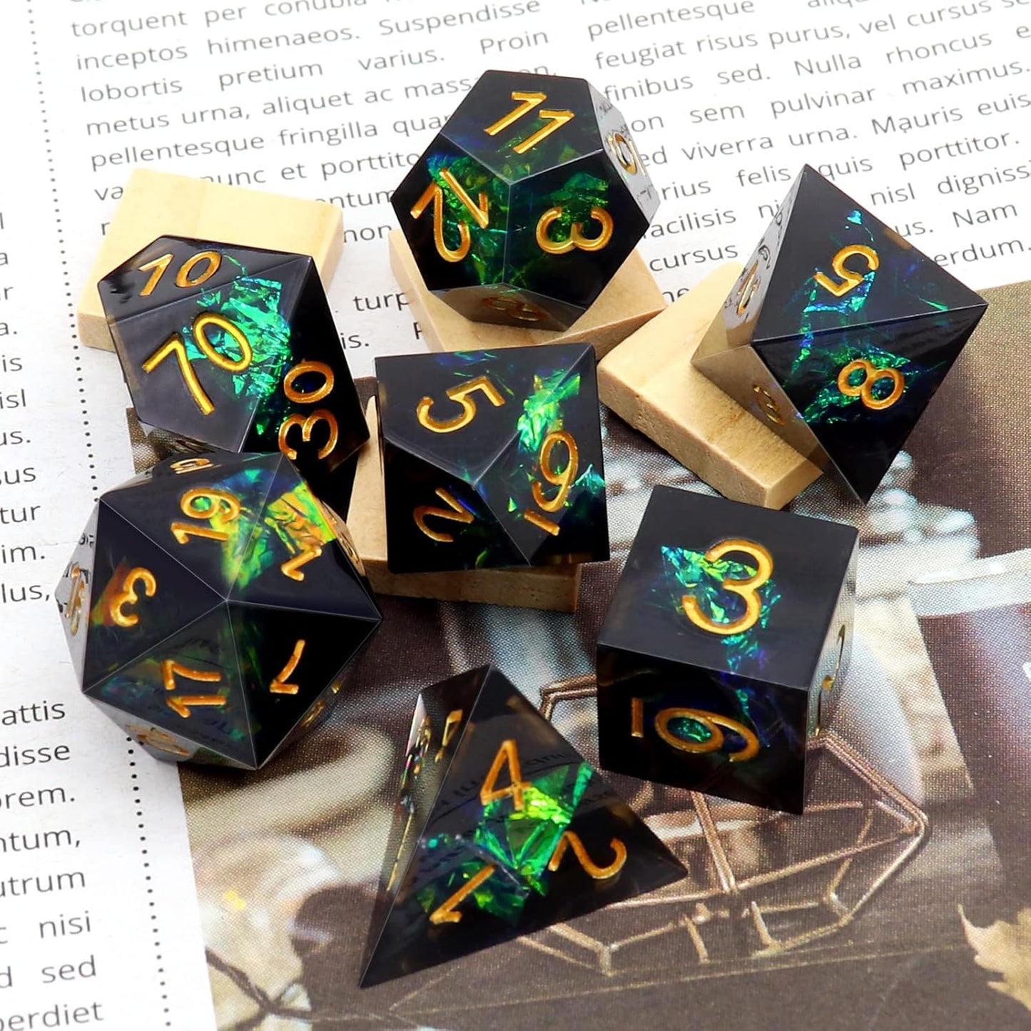 Haxtec DND Dice Set Black Sharp Edge Resin Dice with Dice Case Iridecent D&D Dice for RPG Compatible with Dungeons and Dragons DND Gift-Black Galaxy