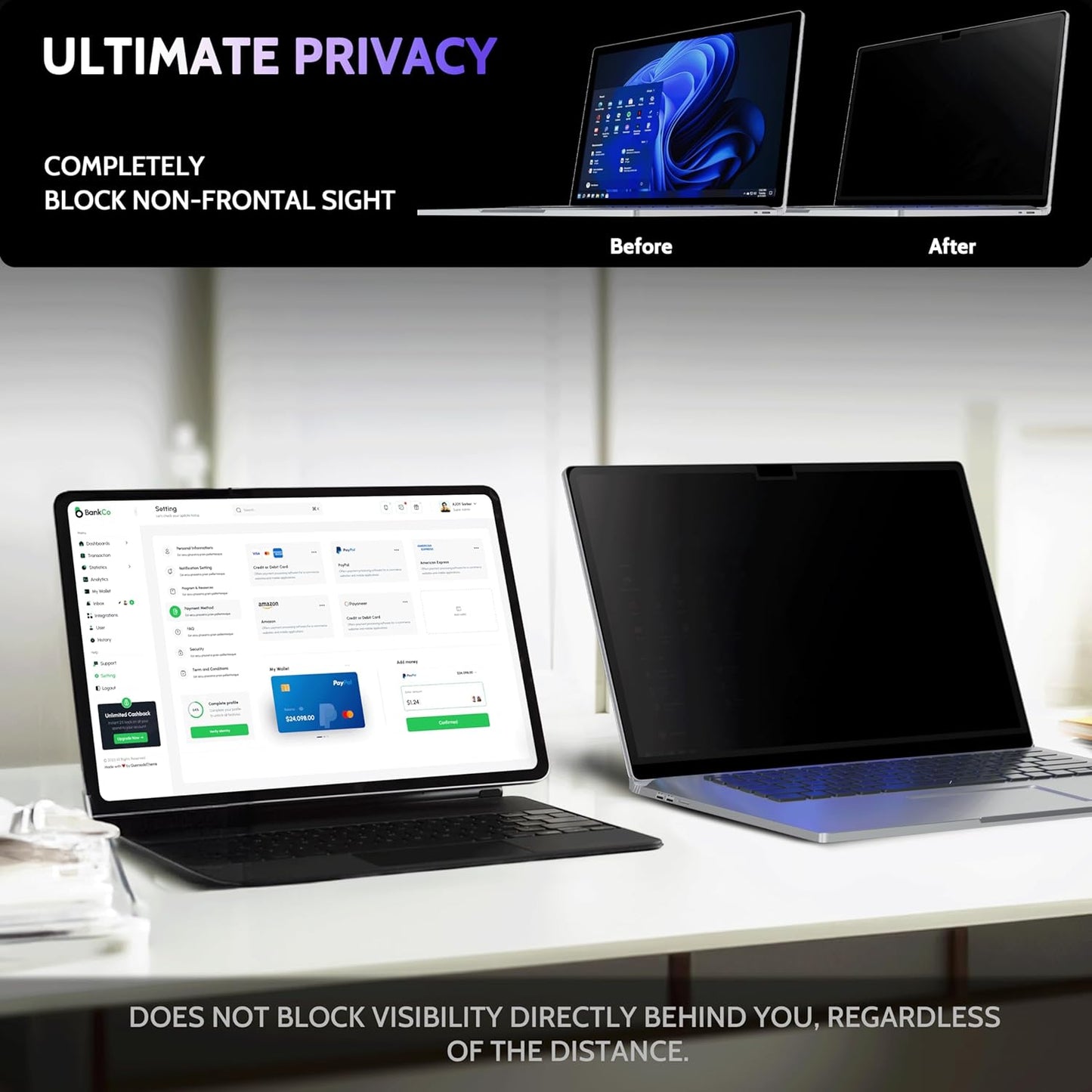 Privacy Screen for 13.5 Inch Surface Book 3/2/1, MagicSuction™ Removable Anti Spy Black Protector, Glare Blue Light Filter for Microsoft Laptop Computer Monitor