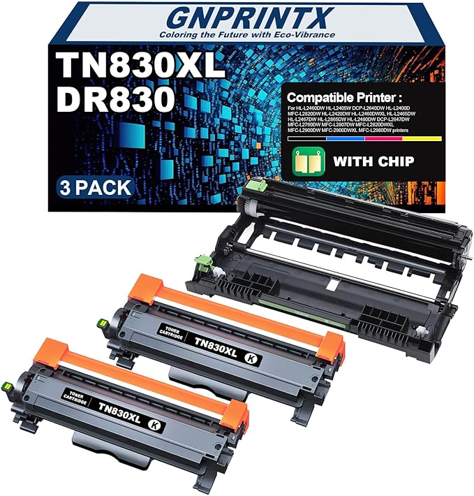 TN830XL Toner Cartridges DR830 Drum Unit Replacement for Brother DR-830 TN830XL Compatible with DCP-L2640DW HL-L2460DW HL-L2405W HL-L2480DW MFC-L2820DW MFC-L2807DW HL-L2400D HL-L2865DW Printer