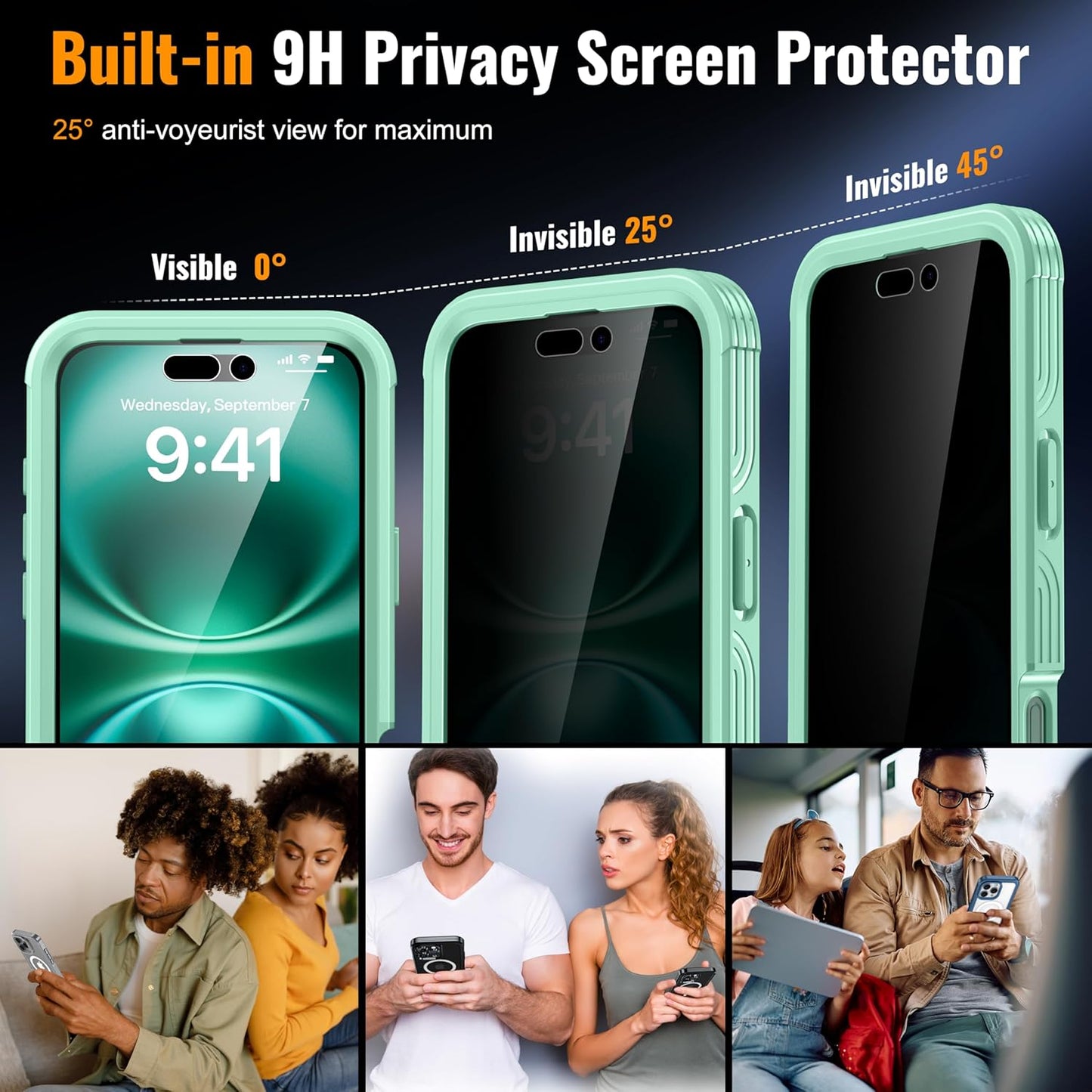 Magnetic & Stand for iPhone 16 Plus Case Built-in Privacy Screen Protector[360° Full Body Protection][Fit for Magsafe][Lens Protector] Heavy Duty Shockproof Phone Case for iPhone 16 Plus Green