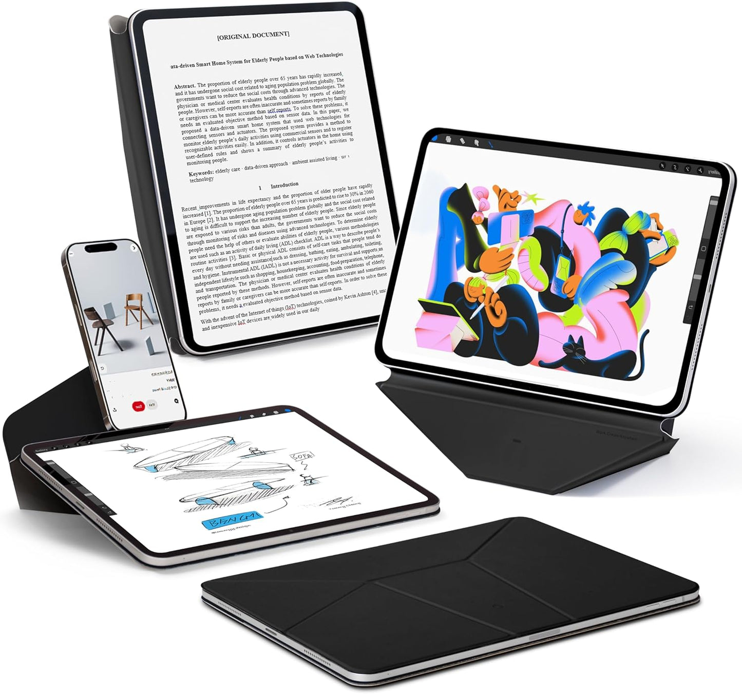 MOFT Dynamic Folio Case for iPad mini 7 A17 Pro (2024), iPad mini 6 (2021), Silm Magnetic Stand Case with 20+ Viewing Angles, Auto Wake/Sleep, Ultra Thin, Jet Black
