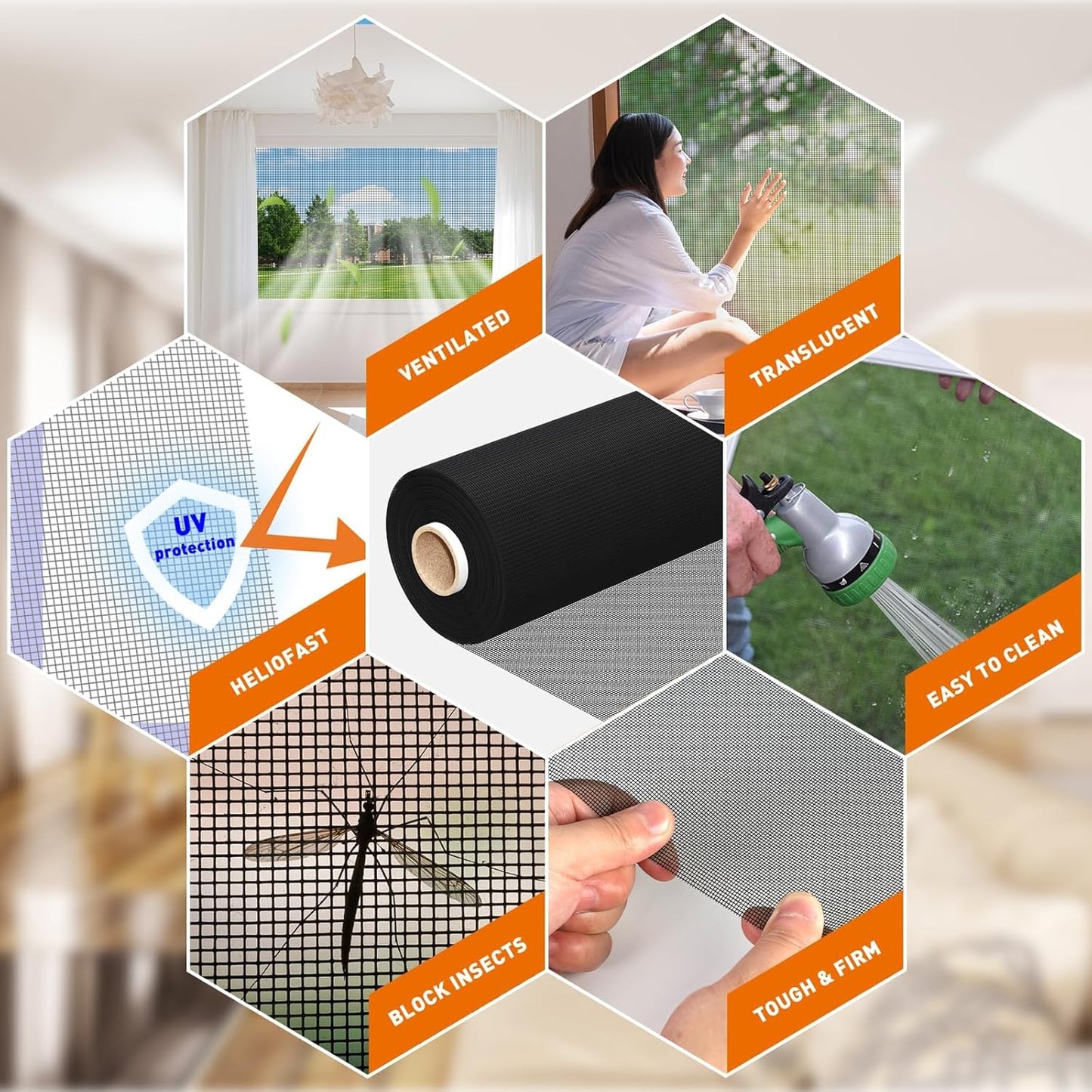 MAGZO Window Screen Replacement Mesh Roll, 37.4in × 16.4ft Heavy Duty Upgraded Polyester Mesh for Screen Door Repair Kit, Ventilated & Durable, Ideal for Sliding Patio Porch Doors & DIY Projects