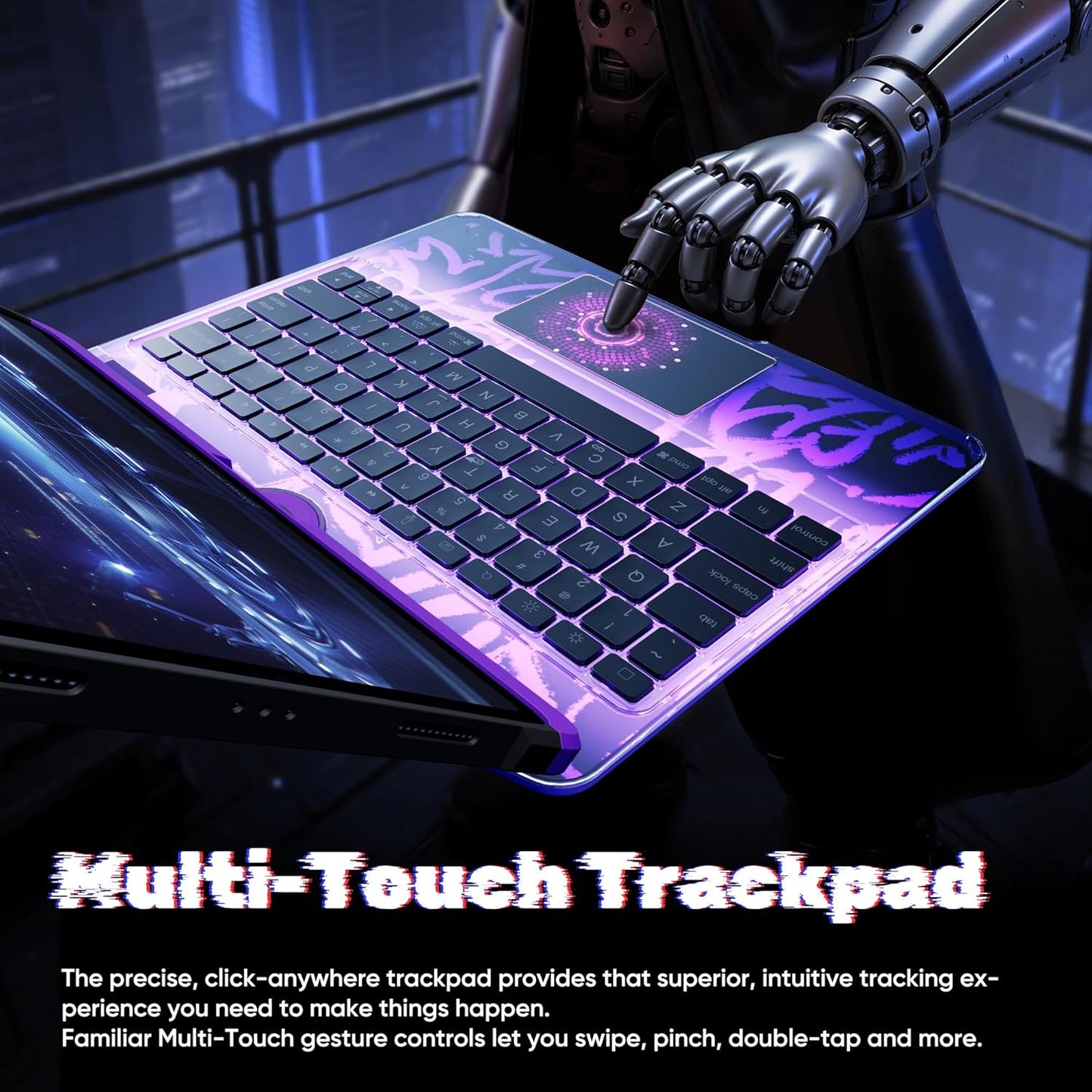 KITONE for iPad Air 11 Inch (M3/M2,2025/2024) Transperant Case with Wireless Keyboard, 7 Color Backlight, Trackpad, 360°Rotating Stand for 10.9" iPad Air 5th/4th, 11" iPad Pro 4/3/2/1 Case, Cyberpunk