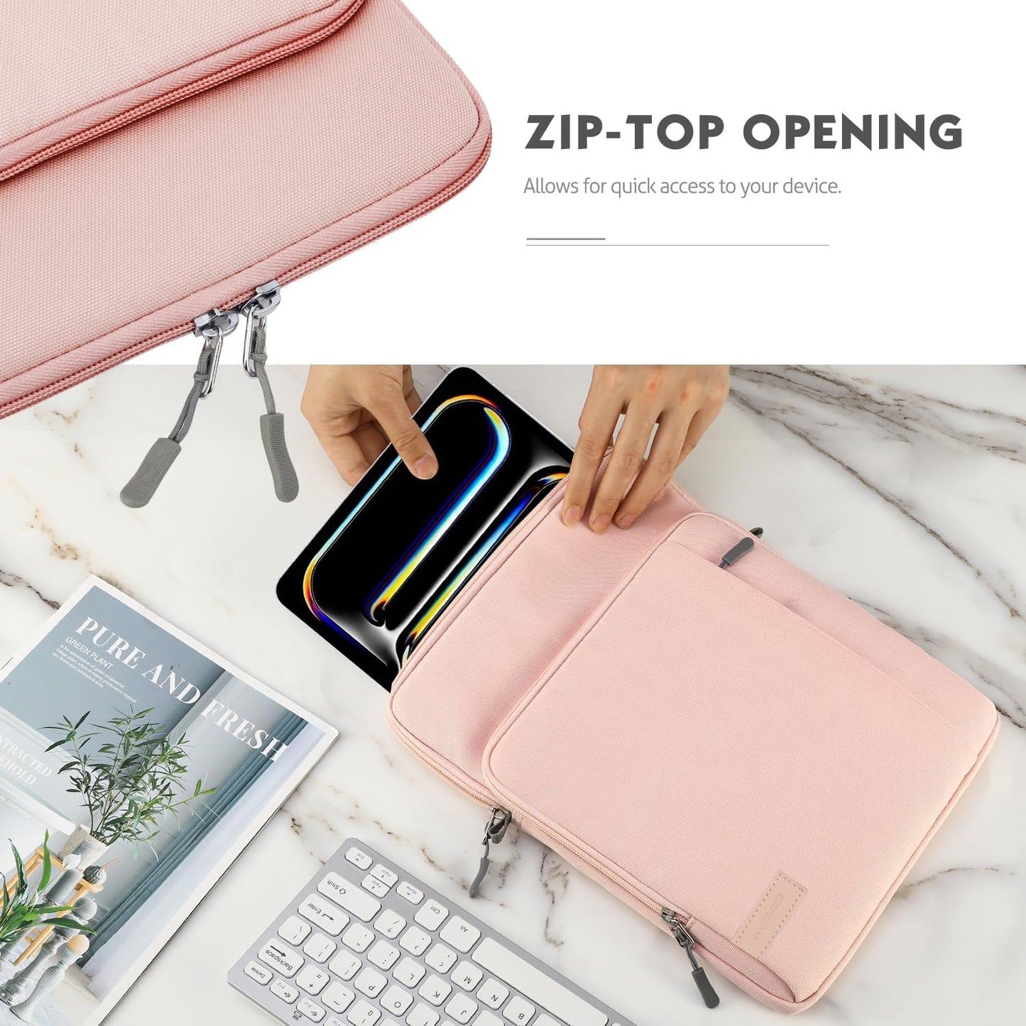 MoKo 12.9 Inch Tablet Sleeve Bag Carrying Case with Pockets Fits 13 Inch New iPad Pro M4 & Air M2 2024, iPad Pro 12.9 M2&M1, Surface Laptop Go 12.4", Galaxy Tab S8+/S9+ 12.4", Pink