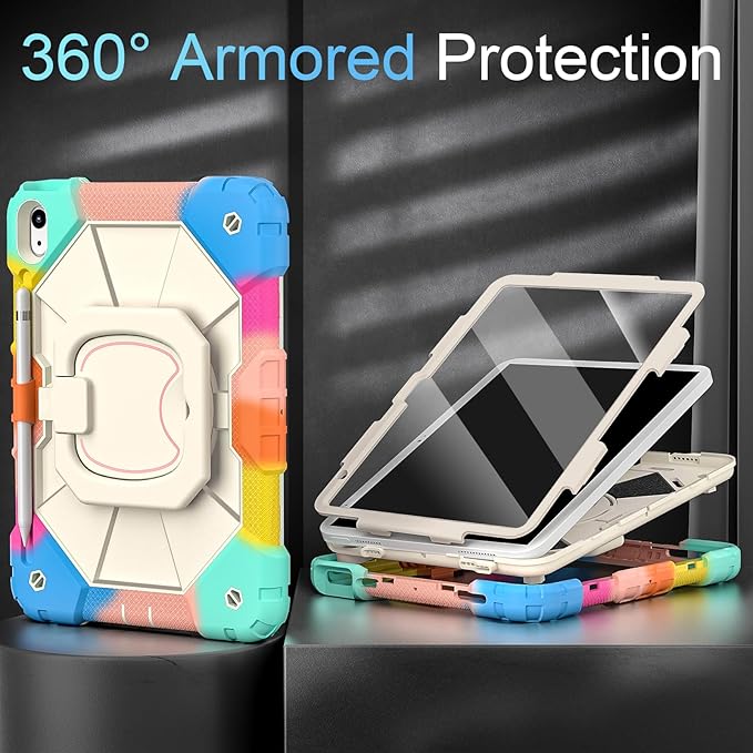 Case for iPad (A16) 11th/10th Generation 2025/2022,10th Generation i Pad Case with 360° Rotating Stand Screen,Heavy Duty Shockproof Cover for iPad 11.0/10.9 Inch C ase,Colorful