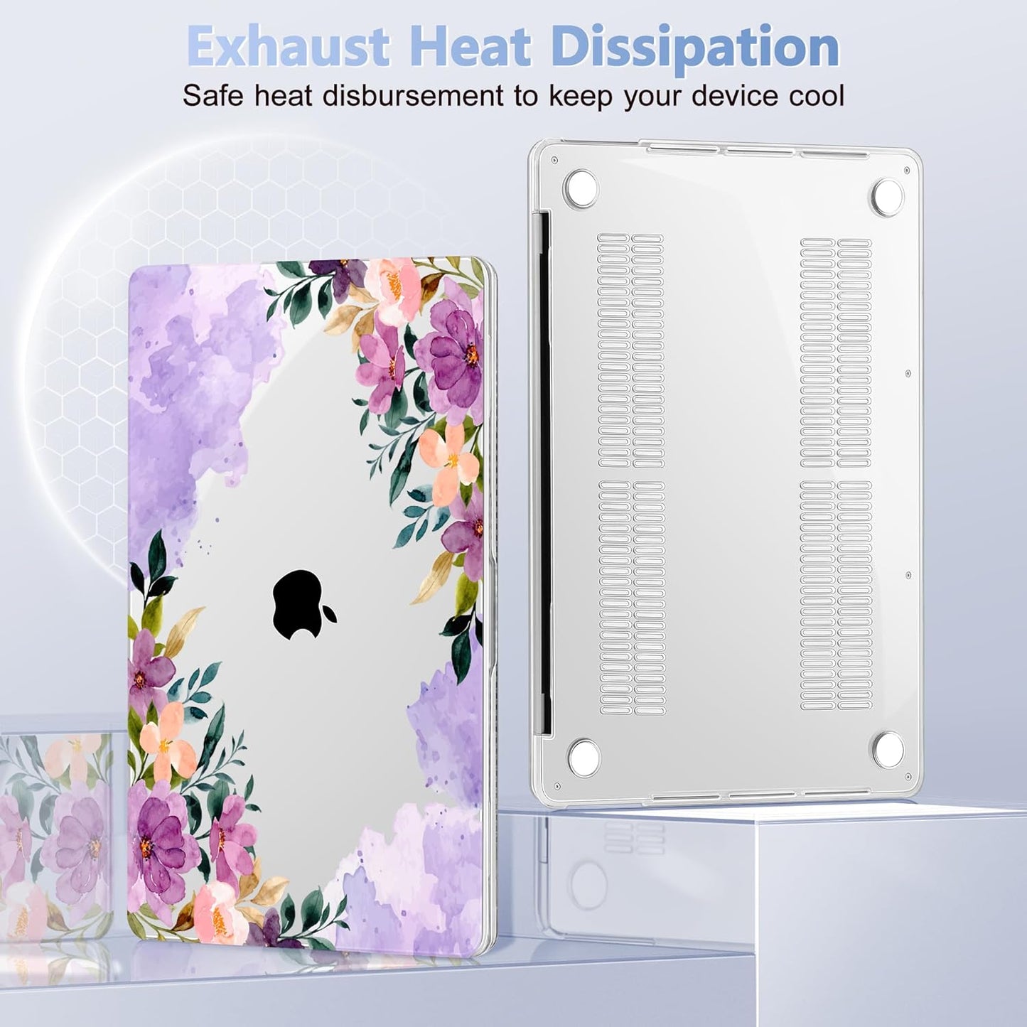 Case for MacBook Pro 13 inch with/Without Touch Bar (2016-2022, M2 A2338 M1 A2289 A2251 A2159 A1989 A1706 A1708), Hard Shell + Keyboard Cover + Dust Plug - Purple Flower