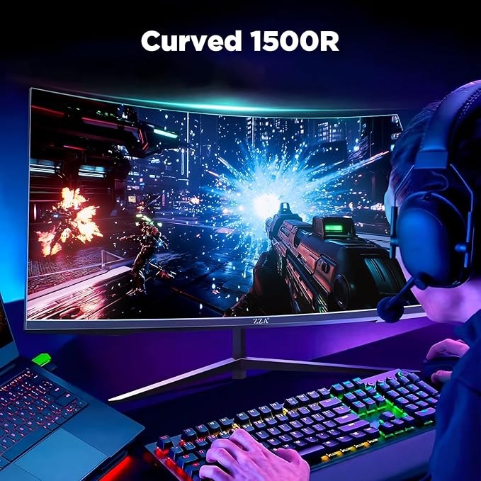ZZA 32 Inch Curved Gaming Monitor, 240Hz High Refresh Rate, FHD 1920x1080P, Curved 1500R, HDMI 2.0/DP1.4, 1ms MPRT, HDR, FreeSync, VESA Compatible, Tilt Adjustable