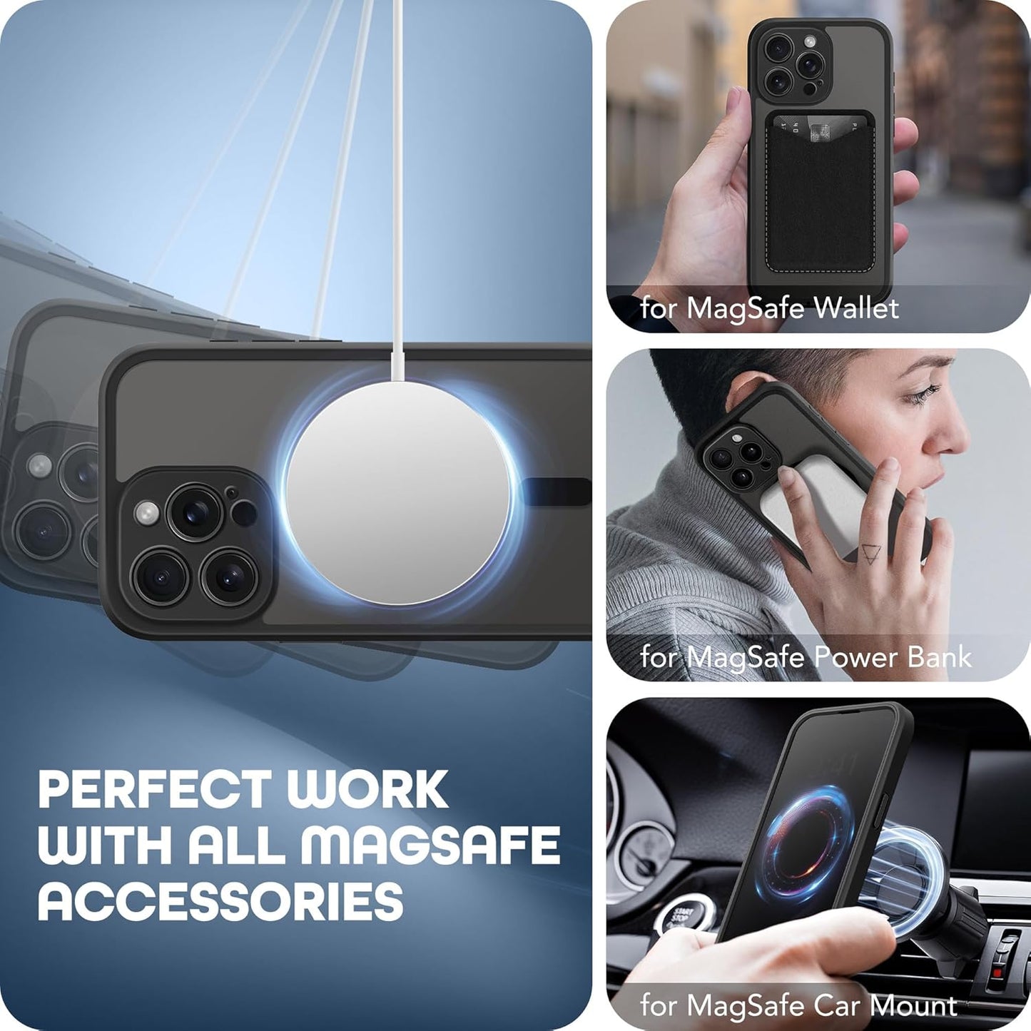 Magnetic for iPhone 15 Pro Case, Compatible with MagSafe, Built-in Privacy Screen Protector and Camera Protection, Anti Spy Full Body Dustproof Shockproof Hard Phone Case 6.1", Black