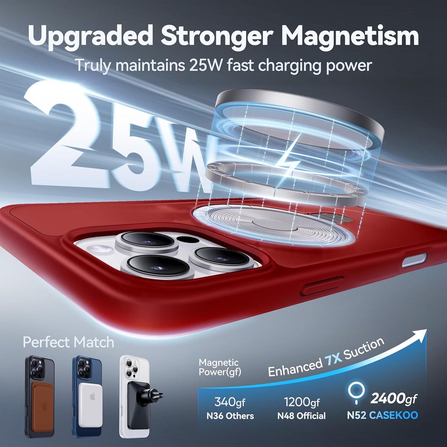 CASEKOO Designed for iPhone 16 Pro Case with Magnetic Invisible Stand [Military Drop Protection] [Compatible with MagSafe] Shockproof Slim Matte Translucent Case 6.3 Inch, Red