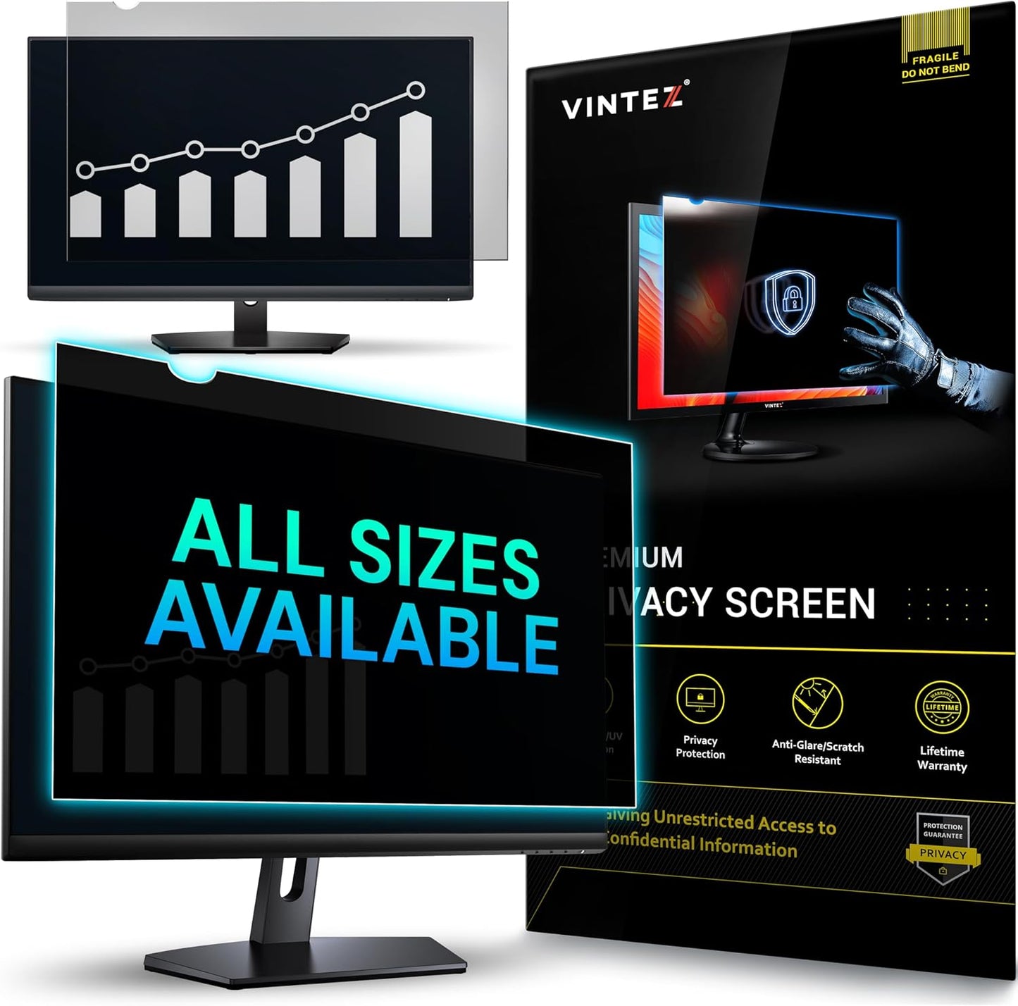 VINTEZ 23.8 Inch 16:9 Privacy Screen for Computer Monitor and Laptop - Anti Glare Protector Film Blue Light Filter Eye Protection - Computer Screen Privacy Shield, [1 Pack]