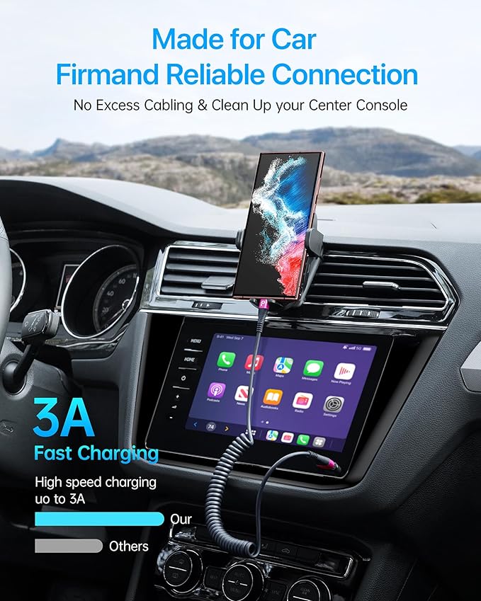 Coiled USB A to USB C Cable for Car, 3FT/5FT USB C Cable Fast Charging, USB Type C Charging Cord Compatible with iPhone 17/16/15 Pro Max/Samsung Galaxy S20 S10 and More USB C Devices-Rose Red