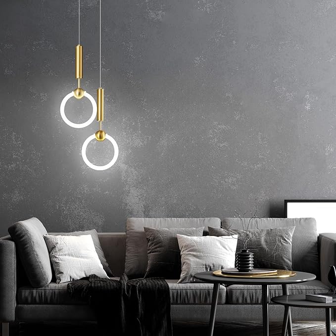 Modern LED Pendant Light Fixtures, Simplicity Gold Pendant Lighting,Circular Hanging Chandelier for Kitchen Island Dining Room Bedroom Entryway Hallway(Gold-2-Light)