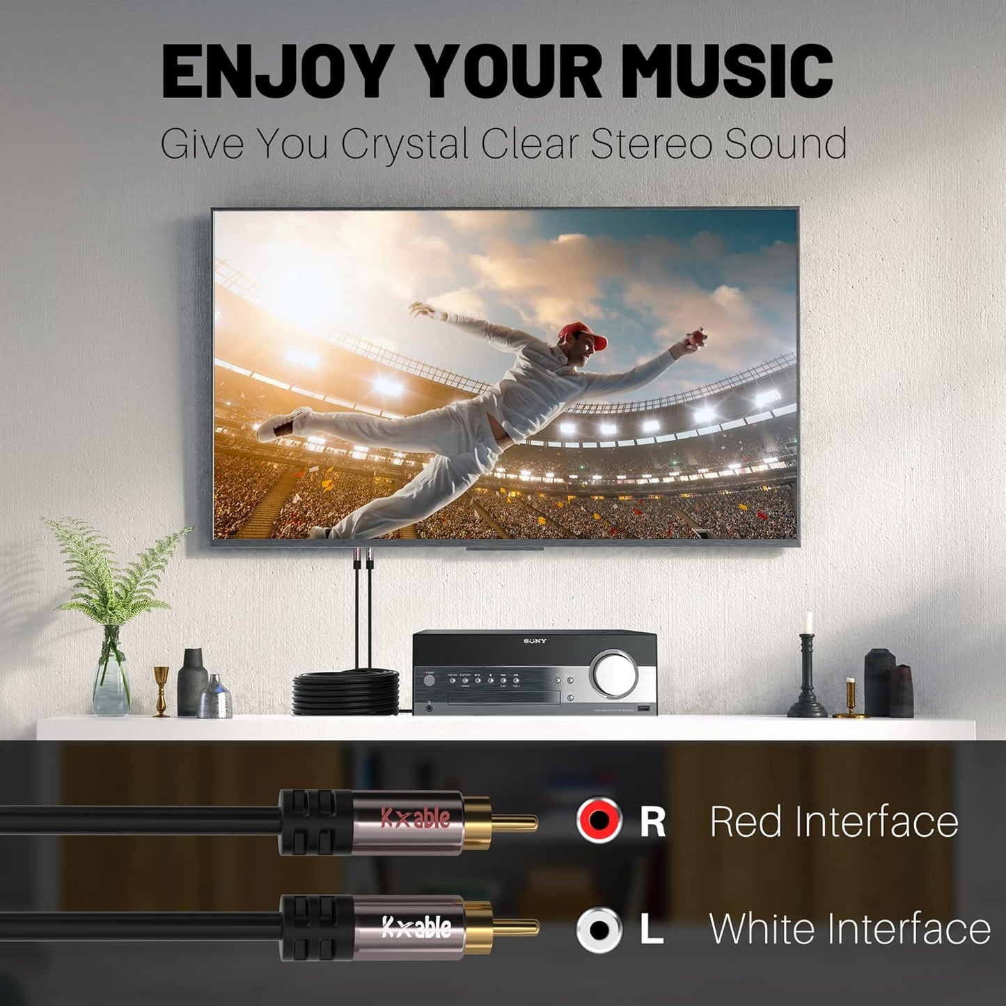 RCA Cable 8FT, 2RCA Male to 2RCA Male Stereo Audio Cable,【Oxygen-Free Copper, Hi-Fi Sound, Double Shielded】 2 RCA Car Audio Subwoofer Cord for Home Theater, HDTV, Amplifier, Hi-Fi System, Speaker
