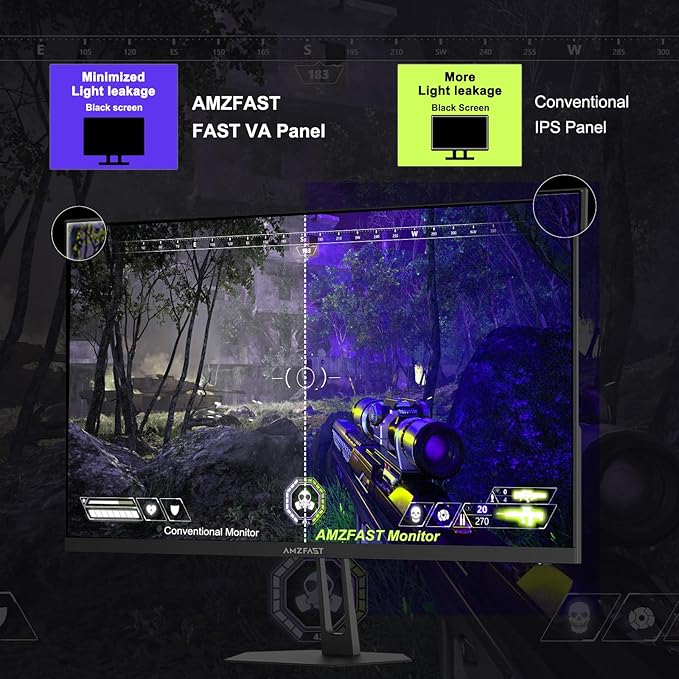 Amzfast 24.5 inch FHD 280Hz/240Hz Gaming Monitor, 1ms Adaptive Sync Fast VA Monitor, 10 Bit, 126% sRGB, 2*HDMI 2.0 & 2* DP1.4, TÜV Rheinland Eye Care,2 Year Warranty Exchange (HDMI & DP Dual Cable)