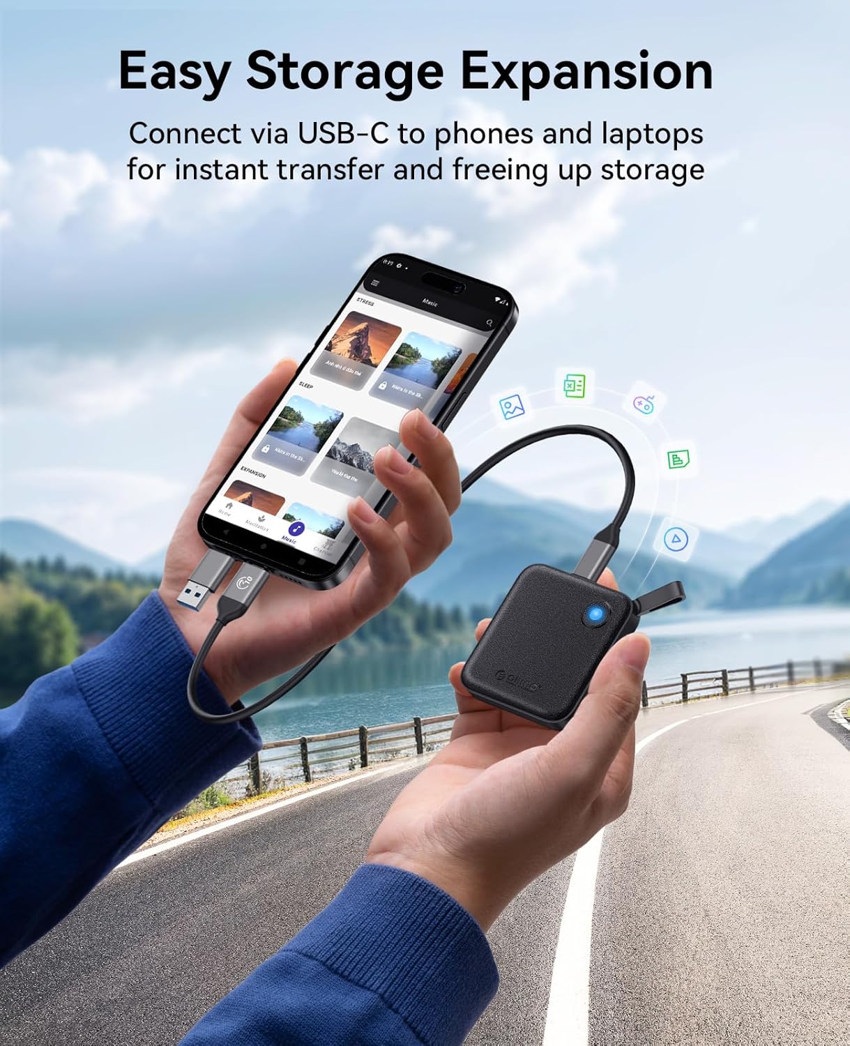 ORICO Portable SSD 256 GB with 2 in 1 USB C Cable, External Solid State Drives, Up to 460MB/s, Status Indicator, Reliable Storage for USB-C Smartphone, Tablet, PC - B5PLUS