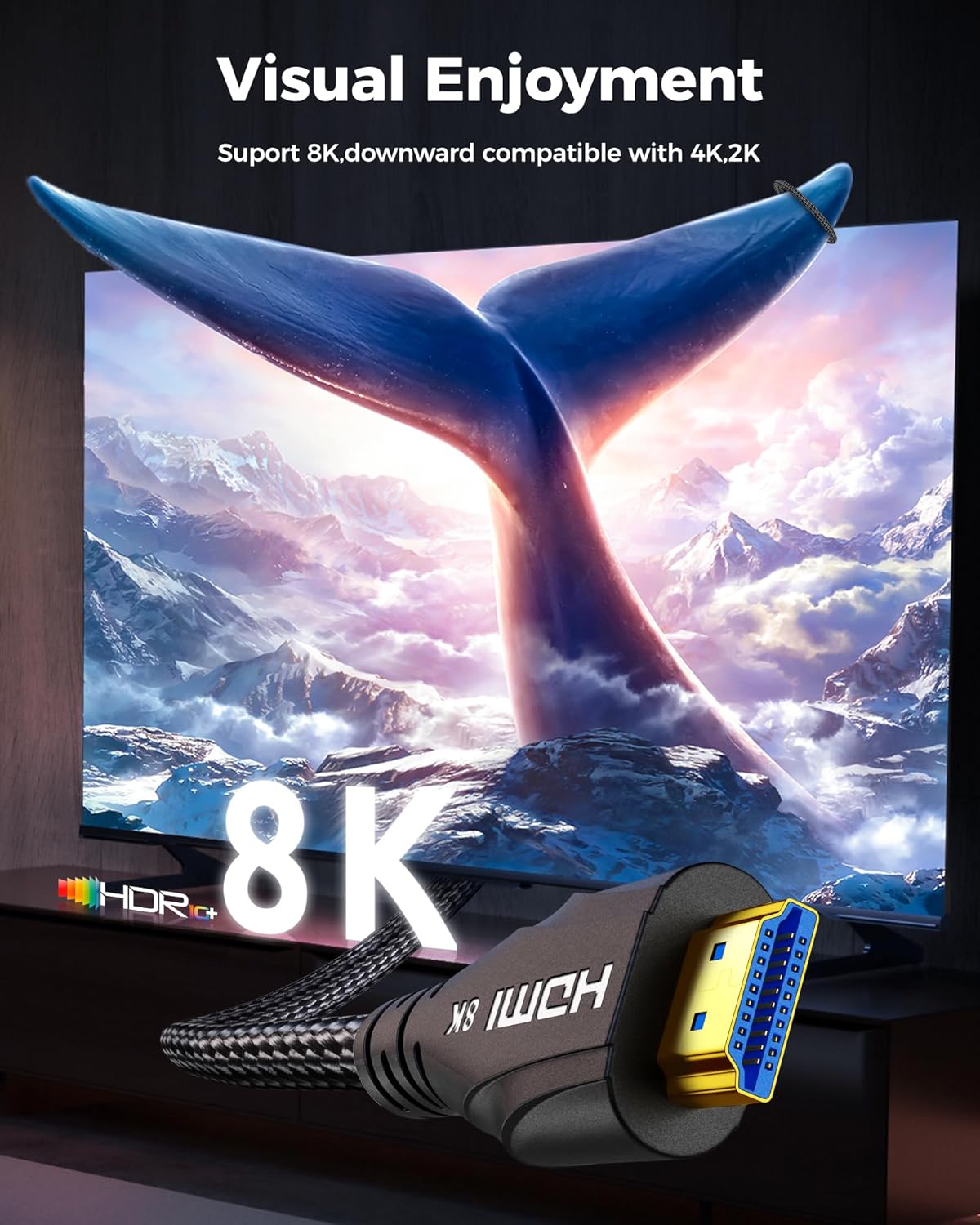 Long HDMI Cable 30FT - 8K 60hz, High Speed HDMI Cable 4K 120hz Braided,48Gbps,HDCP 2.2&2.3,eARC - Compatible with HDTV,Projector,Monitor and More