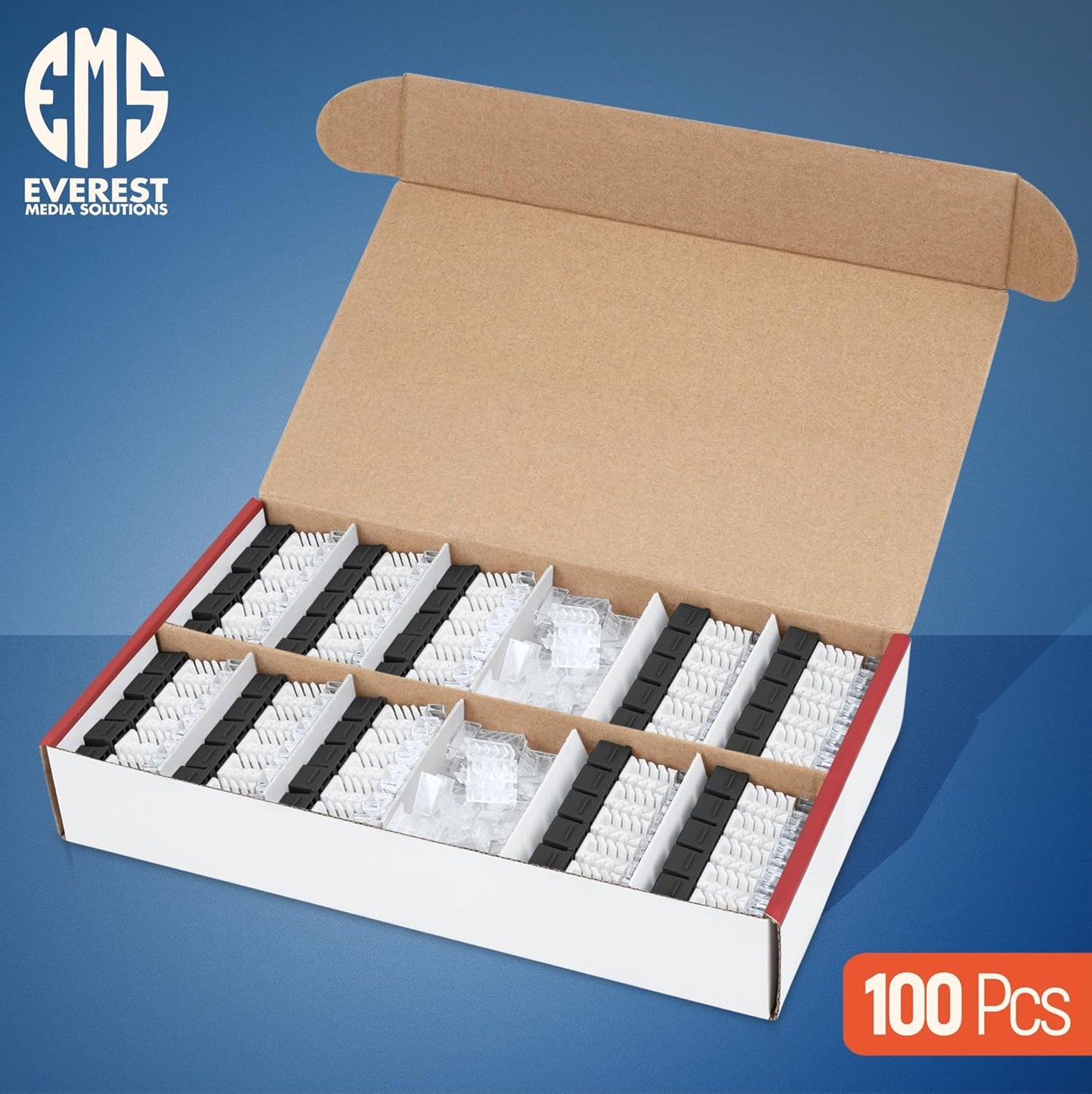 Everest 45° Angled RJ45 Cat6 Keystone Jacks 100-Pack in Black - Slim Profile Female RJ45 Connectors - Cat 6 Keystone Jack - Compatible with 45° Angled Speed Termination Tool - 45Term (B0BL3GS7ZY)